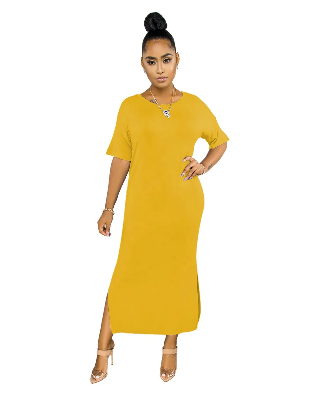 

PZF-M2843 Hot selling 2020 summer 12 colors high stretch plus size dresses 4xl 5xl 6xl 7xl women long dresses, Pic