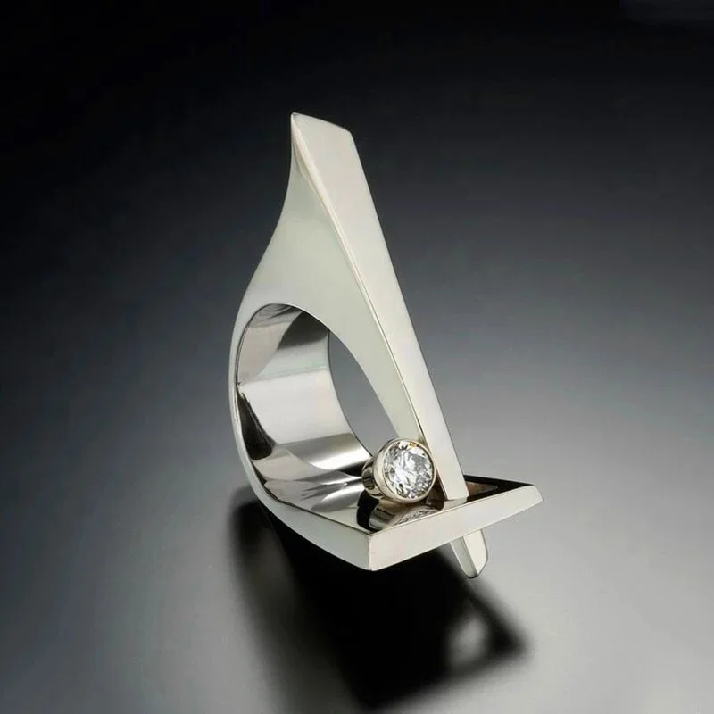 

Unique Ladies Small Round Zircon Ring Fashion Geometric Party Finger Rings For Women Vintage Silver Filled Promise Wedding Ring