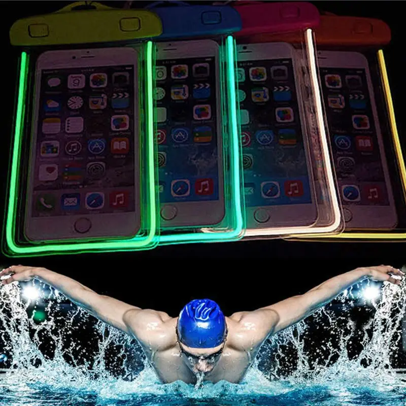 

Free Shipping Luminous Waterproof mobile phone bags with Strap 30m Underwater Dry Bag IPX8 Glow Swimming Waterproof Phone Case