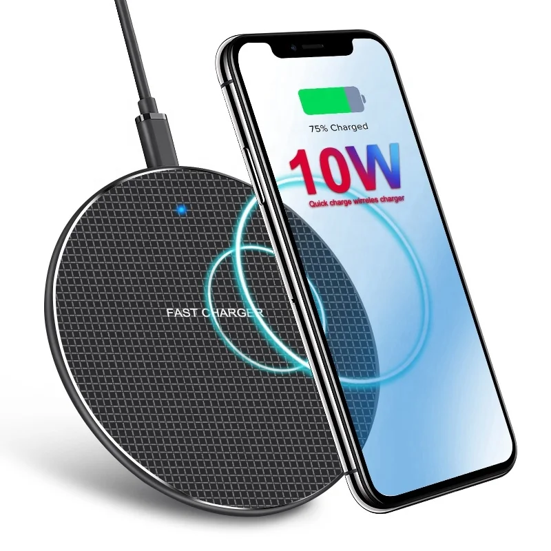 

10W qi Q25 car portable Fast charging Wireless Cell phone charger pad for iphone 7 8 plus X Xr Xs 11 pro max for samsung, Black , silver, red , pink , blue