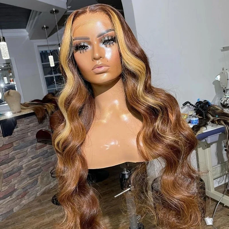 

Honey Blonde Color 13x4 Lace Front Wig HD Transparent Human Hair Wigs For Women Body Wave Highlight Color Wig