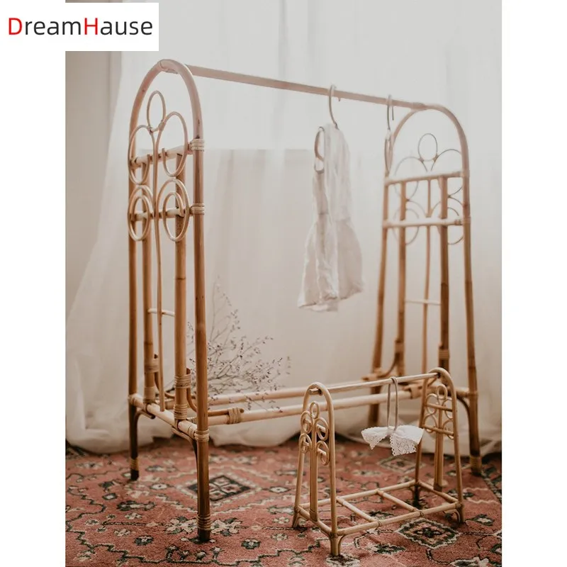 

Dreamhause Indonesian Real Rattan Clothes Rack Handmade Nordic Style Children's Wardrobe Headscarf Hanger Decorations Used