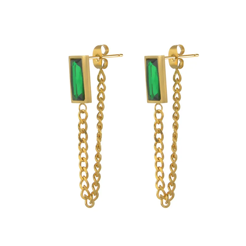 

European and American retro emerald stone earrings ins niche design sense of cold wind simple and versatile temperament earrings