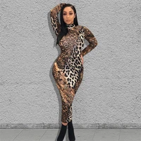 

A92264 Women leopard long dress O neck long sleeve bodycon dress for women clothes women dress spring new arrivals 2020