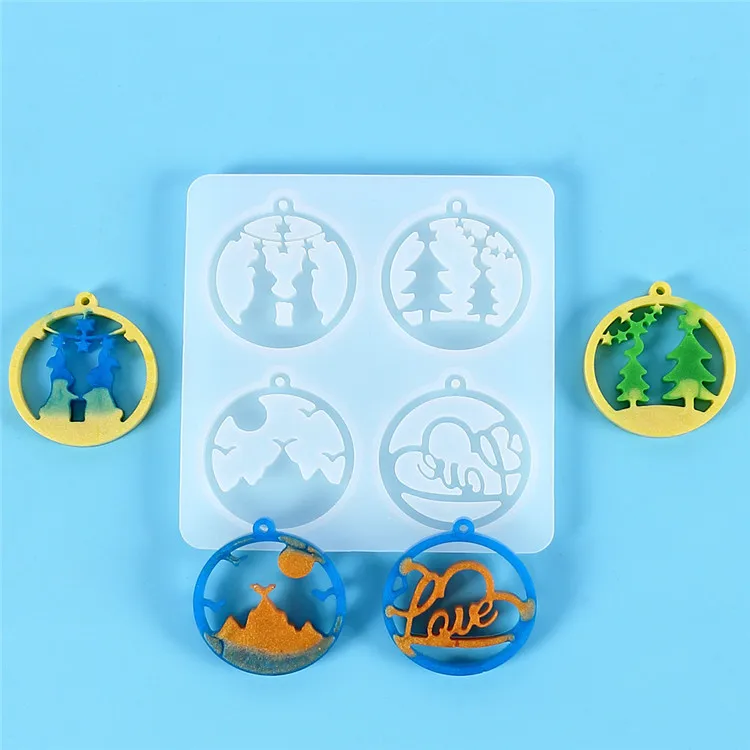 

Y2480 Shiny 4 cavity christmas tree silicone keychain mold jewelry pendant silicone molds, White
