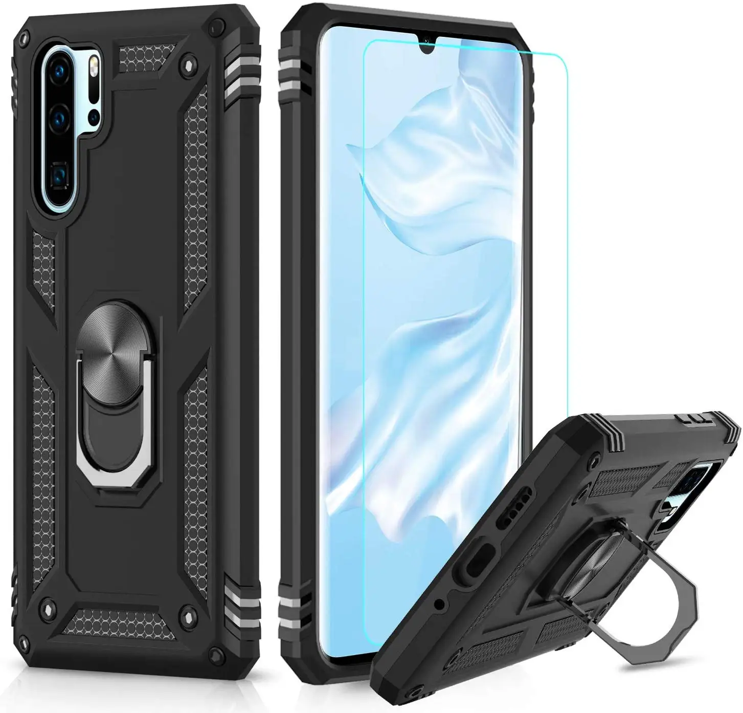 

LeYi For Huawei Y9 2019 P smart 2021 Case Strong Shockproof Phone Cases Metal Ring Holder Protector With Magnet, Black