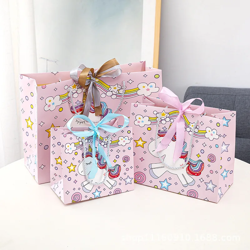 

Cute cartoon luxury different size kids custom paper gift bags with handle, Red yellow black