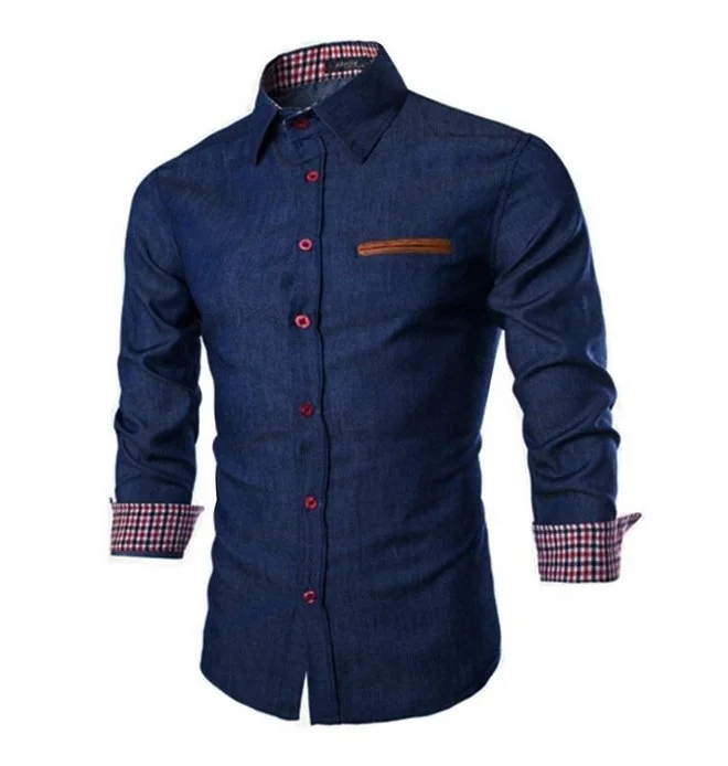 

hb10497a 2020 solid color casual long sleeve shirt top quality men's long sleeve shirt, Light blue,dark blue