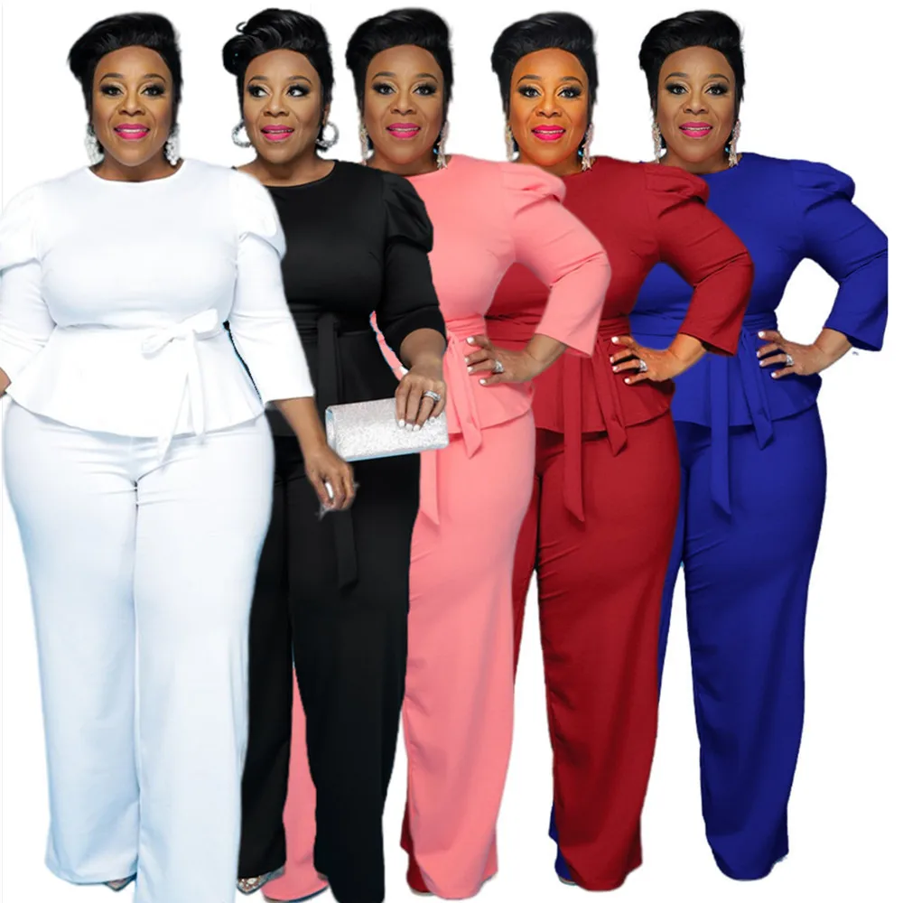 

2021 Autumn new hot sale hot style solid color long-sleeved trousers plus size two-piece suit