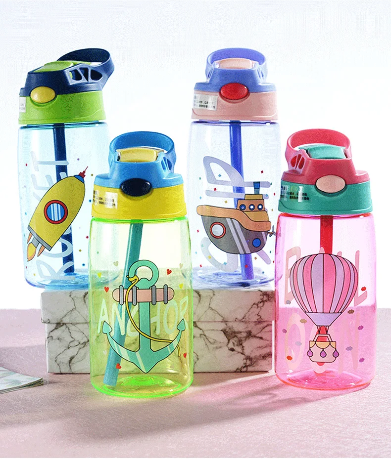 

16oz Children's Plastic Water Bottle With Straw Cute Sport Water Bottle