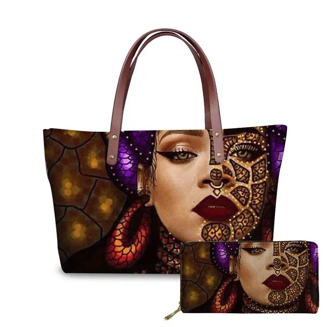 

Newest Style Womens Handbags and Purses American Black Girl Custom Tote Bags Wallet Two Piece Set, As pictures or customized