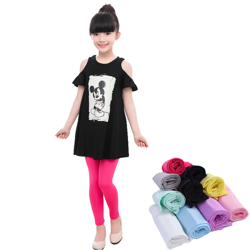 

Spring Autumn candy color 3-12Y children kids full length skinny slim modal princess girls leggings pants, Black, rose, sky blue, gray, purple, green, pink, navy, yellow