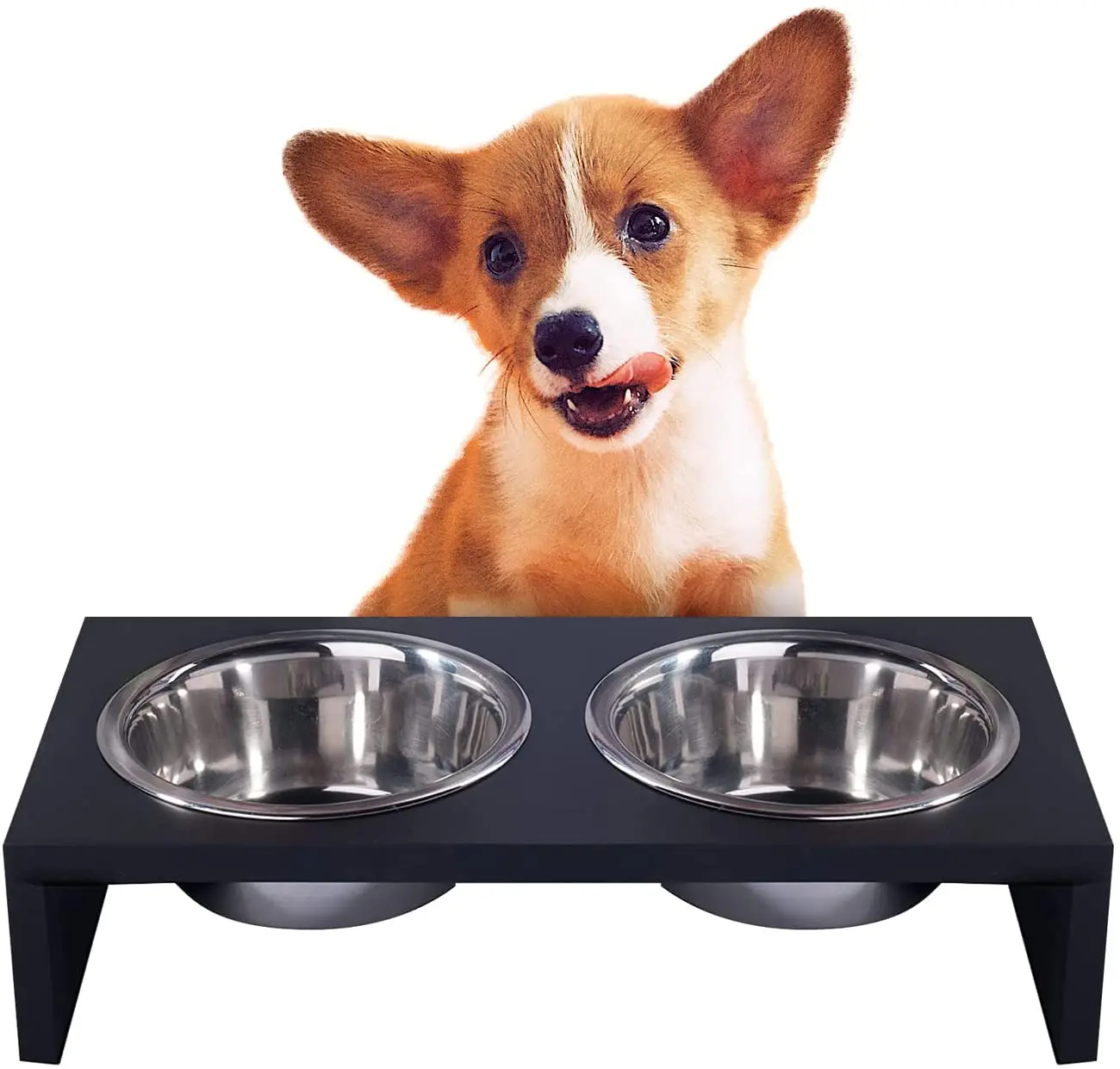 

PAWISE Elevated Dogs Pet Bowls Double Stainless Steel Dog Bowls with Wood Frame Elevated Dog Cat Water Bowls