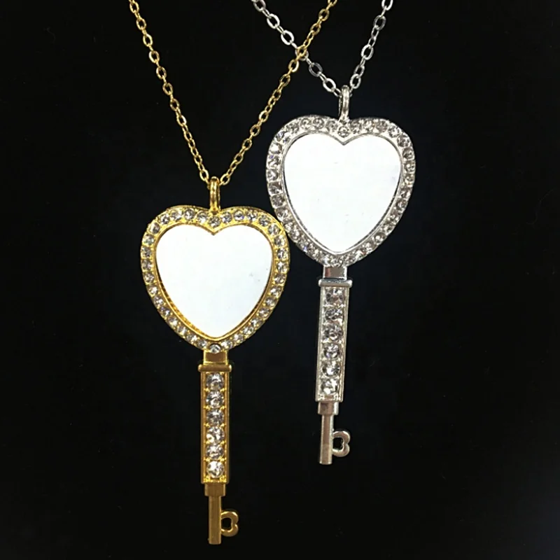 

SL-10 Valentine's Day Gifts Sublimation Heart Key Necklace With Chain For Custom Promotion, Gold color