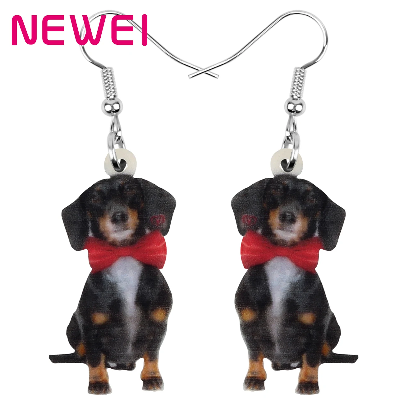

Acrylic Valentine's Day Black Bow-knot Dachshund Dog Earrings Animal Drop Dangle Jewelry For Women Girls Teens Charm Gift