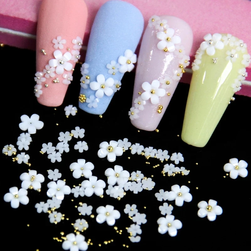 

3D Flower Embroidered Lace Fabric Rose Various Color Acrylic Flowers Mini Steel Ball Rhinestone Decorations 3D Flower Nail Art, Coloful nail painting