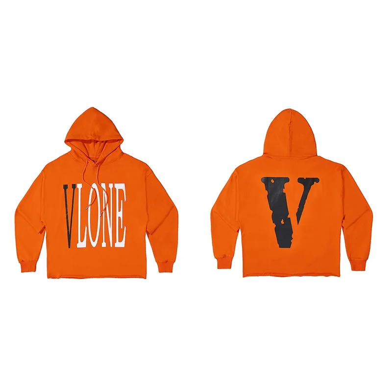 

21 autumn and winter clothing VLONES orange men's sweater black big V letter printed cotton personality oversize hoodie jacket