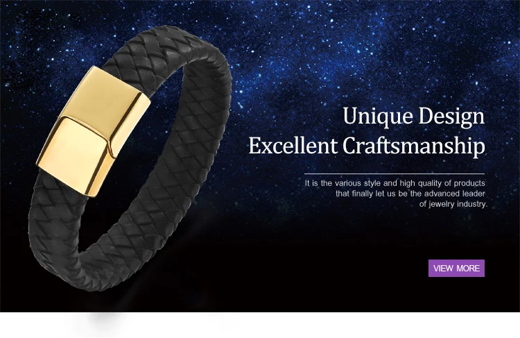 product-BEYALY-Gold Clasp Men Black Leather Custom Woven Friendship Bracelets-img
