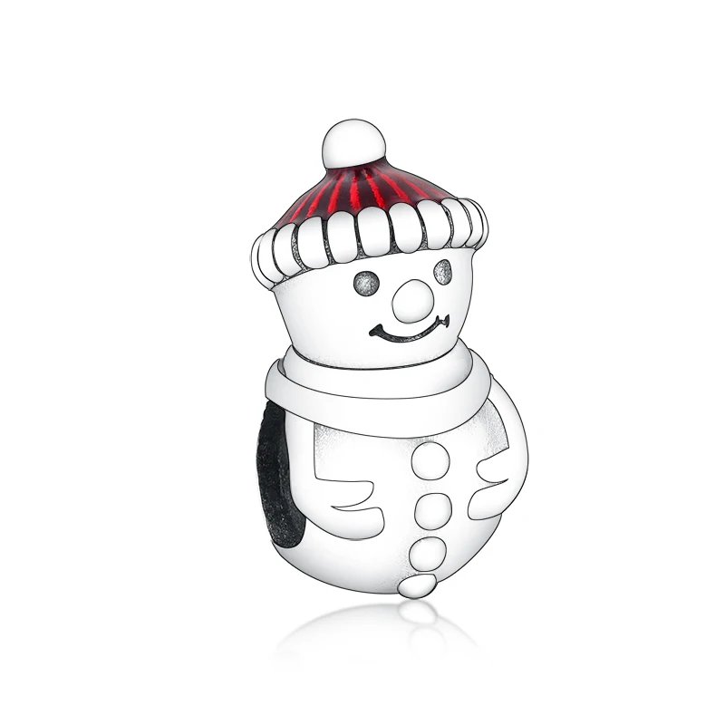 

Fine Jewelry Wholesale Authentic 925 Sterling Silver Red Enamel Hat Lovely Snowman Beads Charms for Jewelry Making