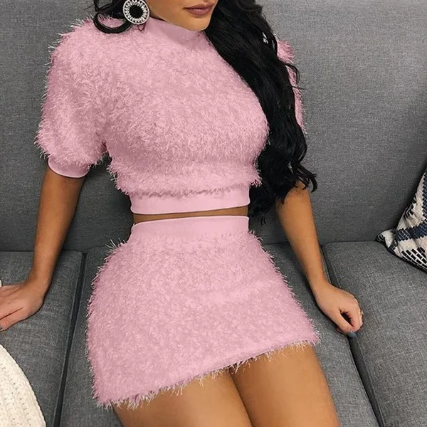 

Autumn 2020 Fashion Velvet Sexy Club Wear Women's Skirts 2 Piece Set Casual Dress