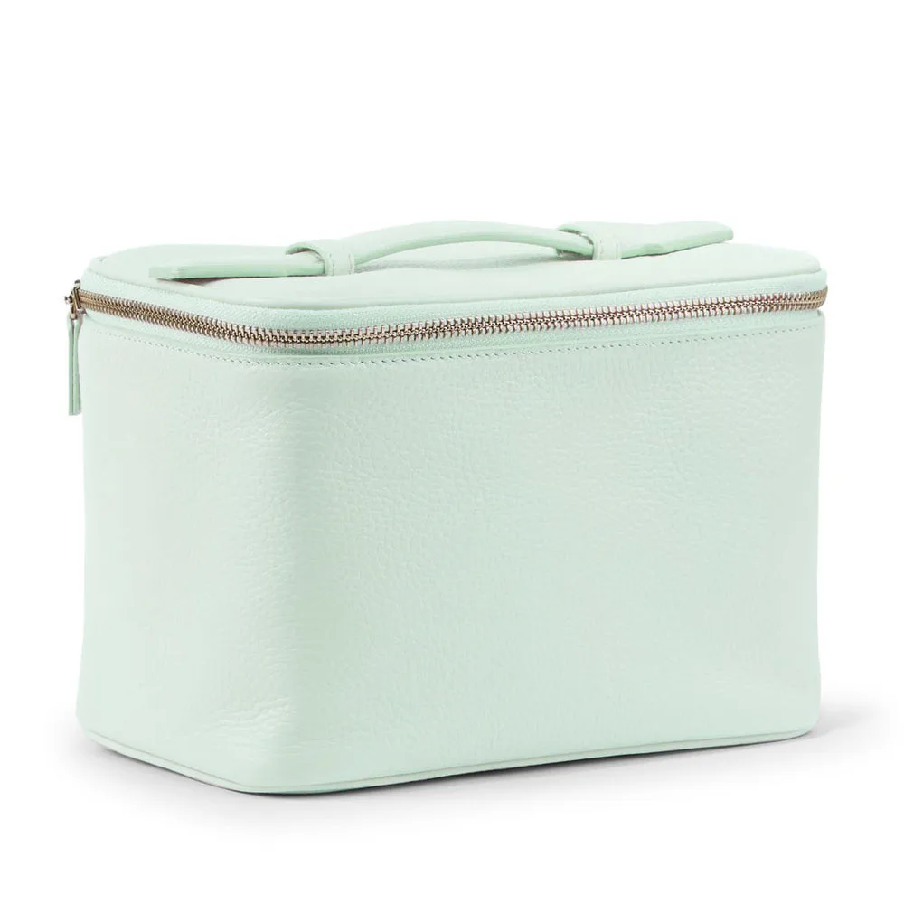 

Stock Mint PU Handle Train Case Toiletry Bag With Mesh Pockets Make Up Tools Jewelry Women Bulk Cosmetic Bags