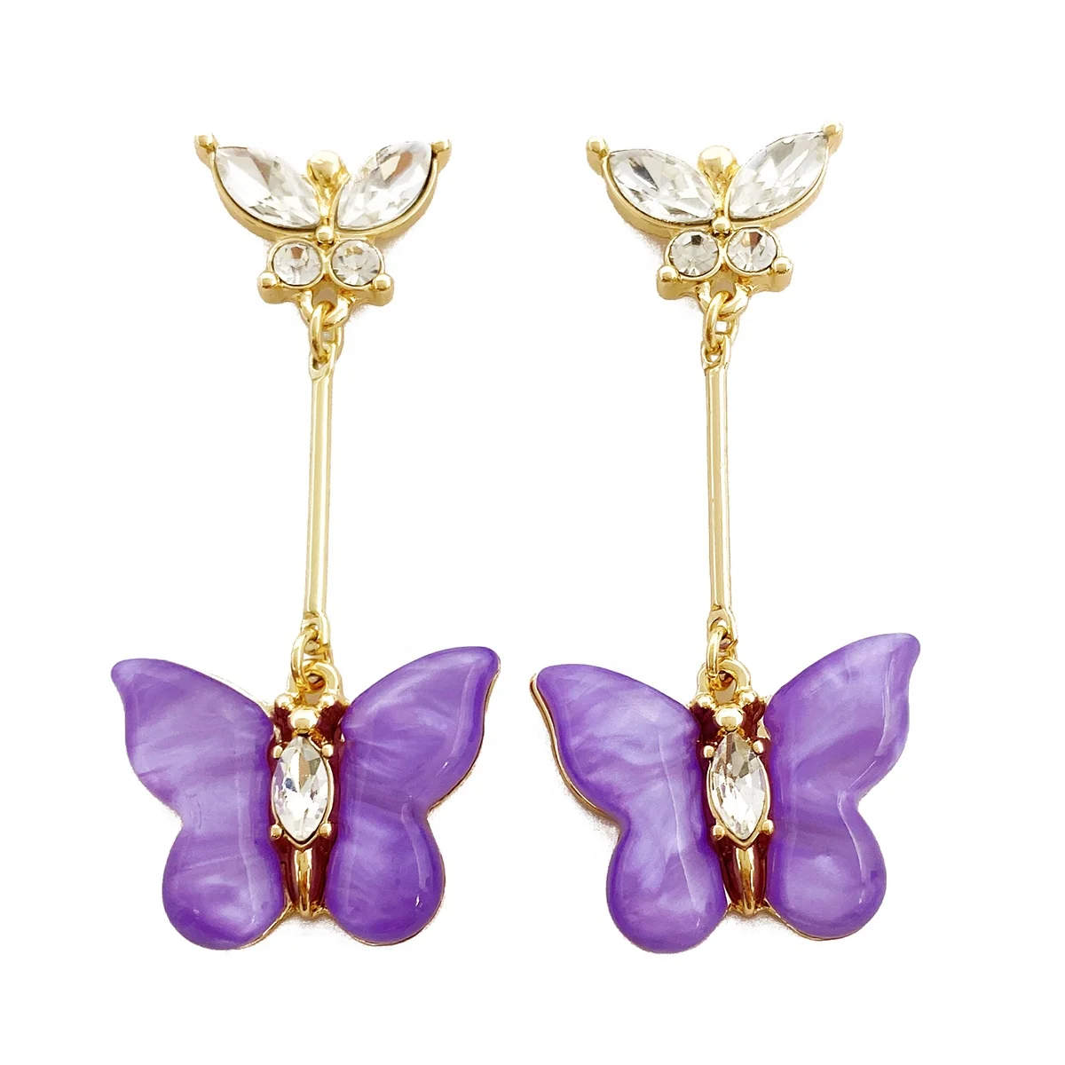 

Wholesale Butterfly Crystal Diamond Resin drop Gold-Plated Earrings for Women New Fashion Jewelry Product