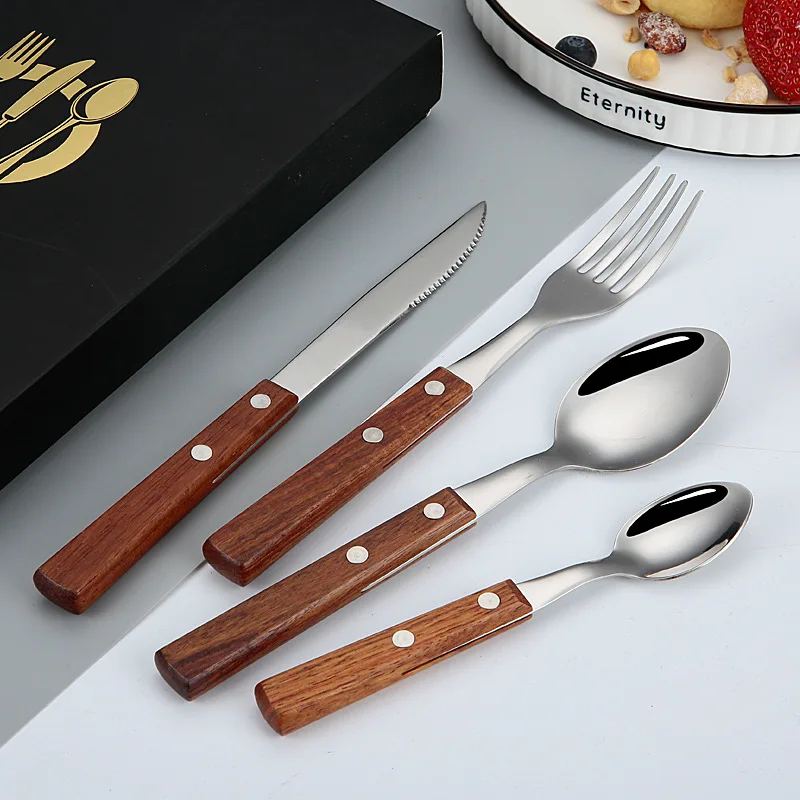 

Best-selling 304 stainless steel flatware rosewood handle cutlery set restaurant steak cutlery set stainless steel