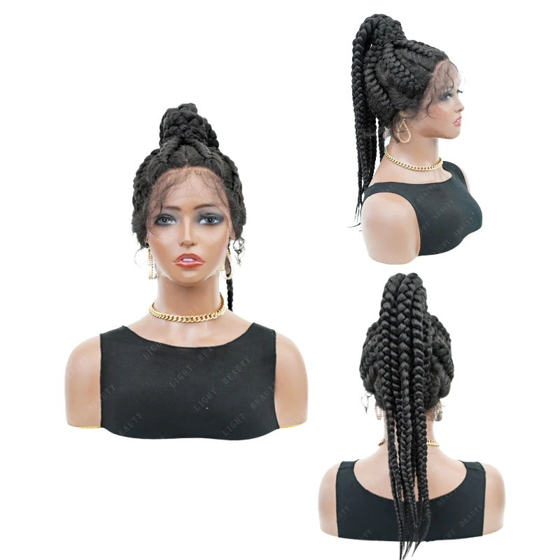 

Lace Braided Wigs For Black Women Black Color synthetic lace braided wigs, Picture