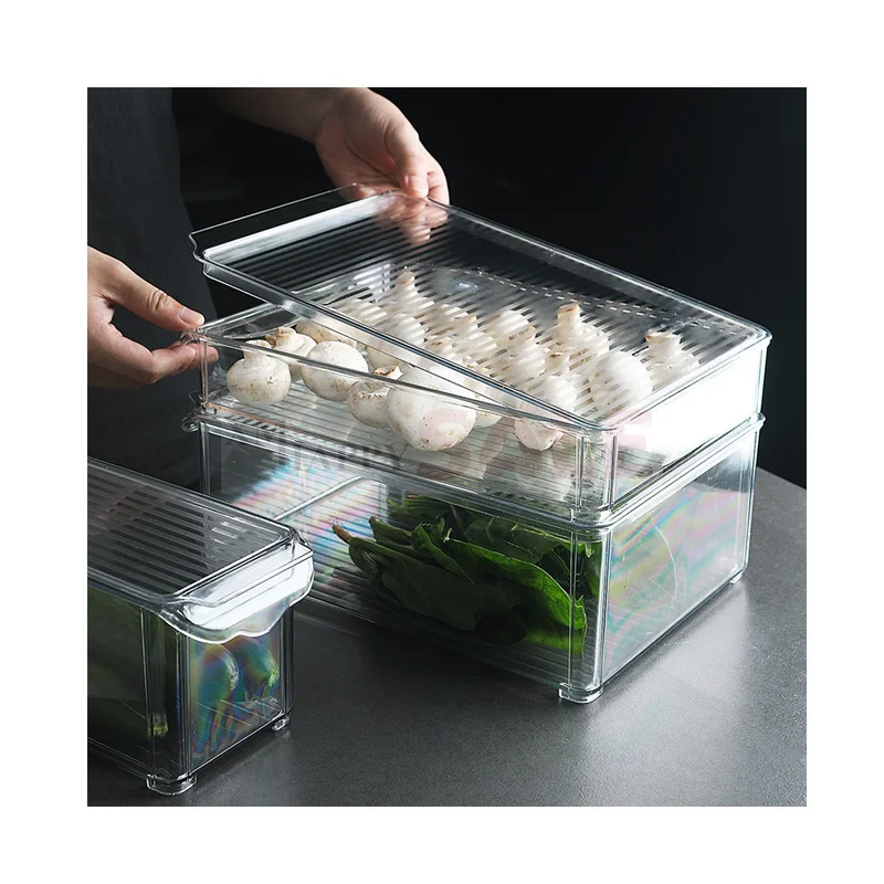 

Wide Small Size Rectangle Refrigerator Fresh Keeping Storage Box Plastic Transparent Sealed Fruit Vegetable Frozen Storage Box
