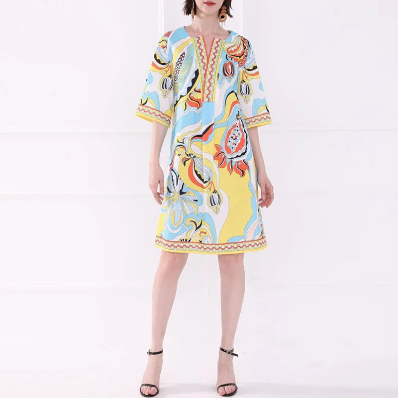 

High Quality 2020 Women Fashion Printing Midi Casual Long Dresses For Summer