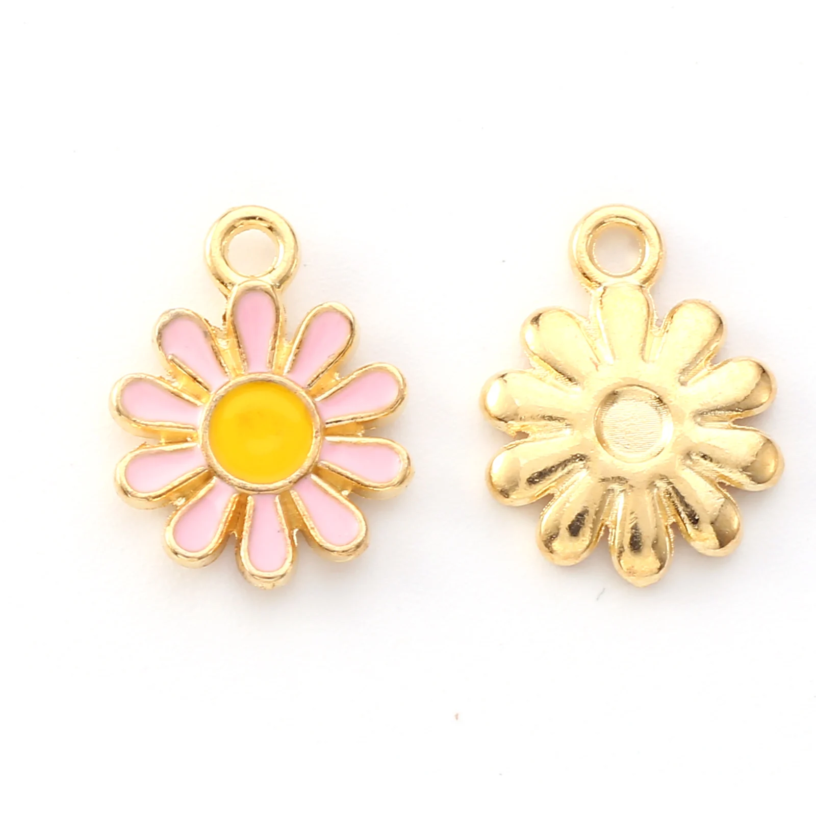 

PandaHall Flower Light Gold Pink Alloy Enamel Charms