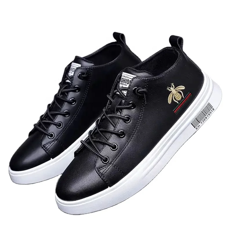

New technology non-slip casual leather shoes men for wholesale, Black/white