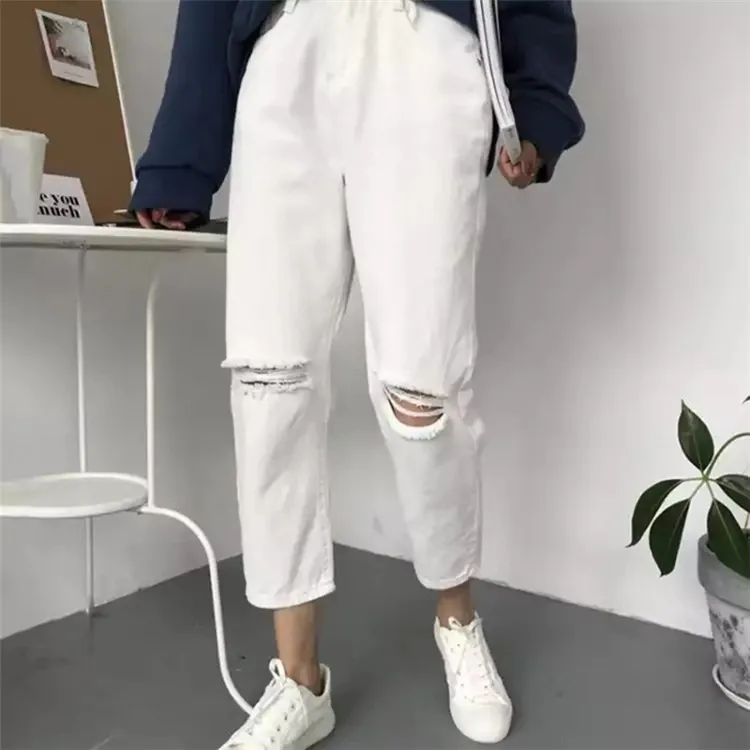 

Women Jeans Spring Summer Trendy Simple ripped jeans Soft High Waist Streetwear Women's Trousers, As pic