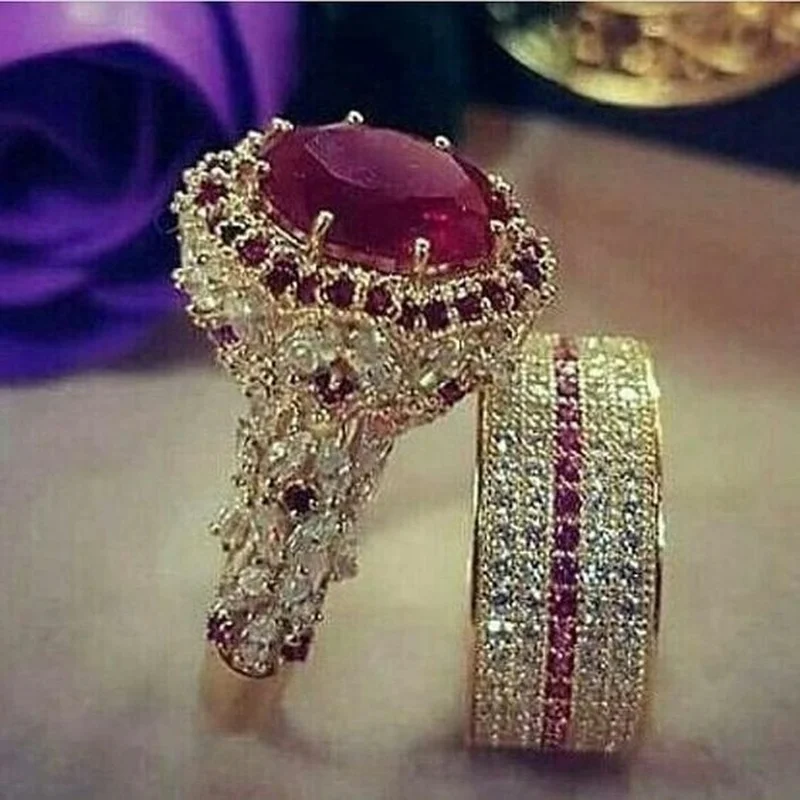 

Luxury engagement wedding double ring ladies women zircon crystal ring