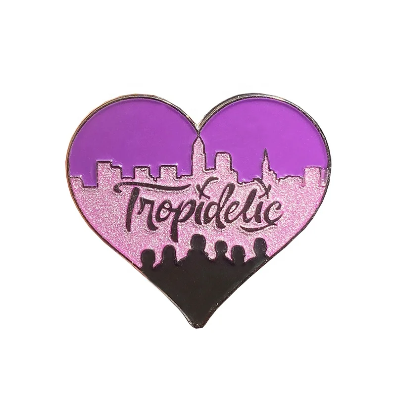 

Wholesale Manufacturer purple and black beautiful heart-shaped letter glitter soft enamel black nickel Lapel Pin, Patone color