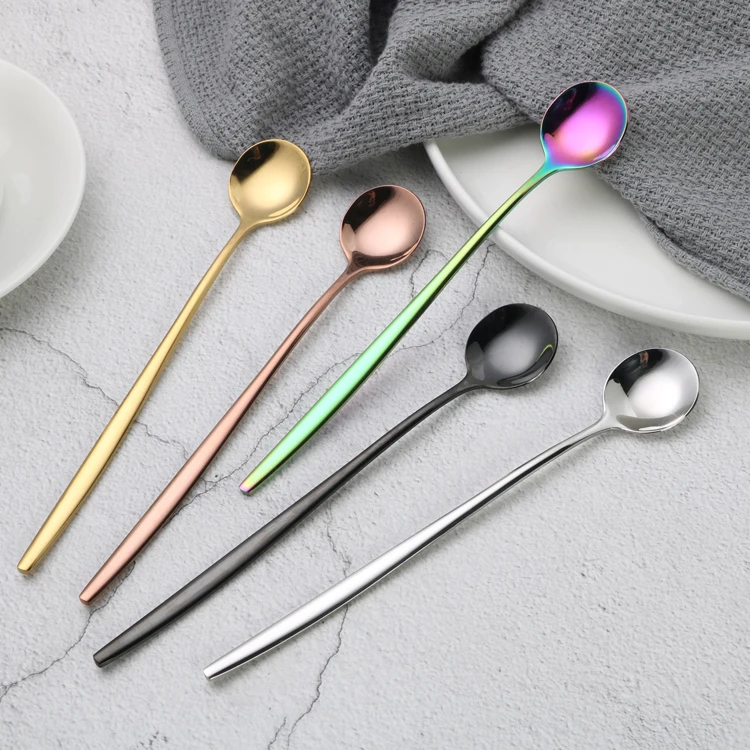 

Cocktail Long Handle Stainless Steel Stirring Spoon Dessert Coffee Mixing Spoons For Bar