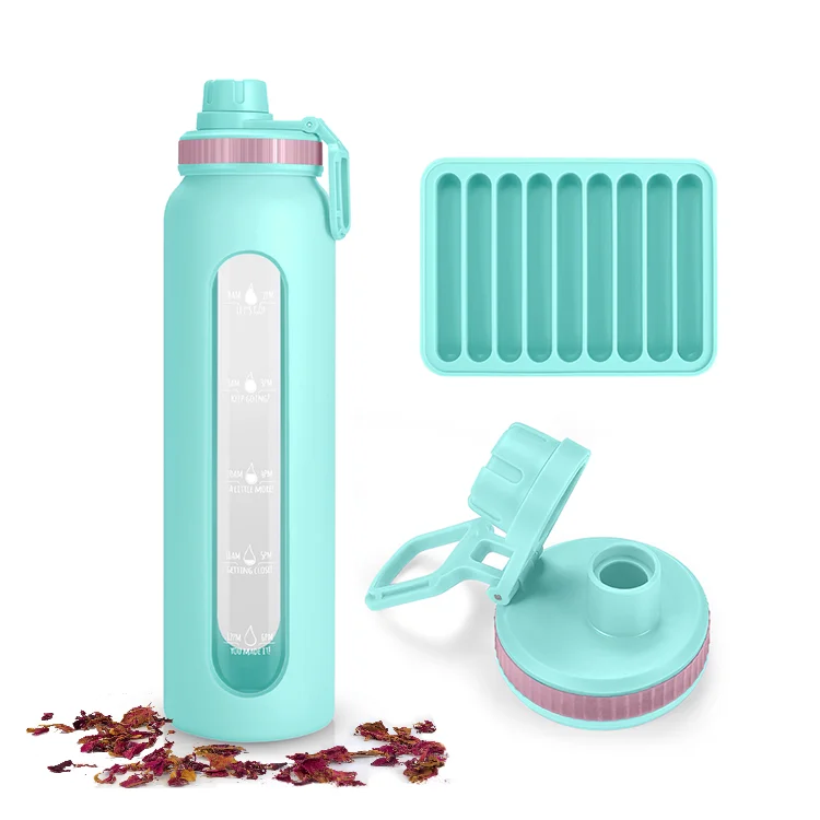 

Hot sales Everich amazon Leakproof Bamboo Lid Tea Drinking Double Walled Glass fashion Water Bottle With stainless Infuser, Customized color acceptable