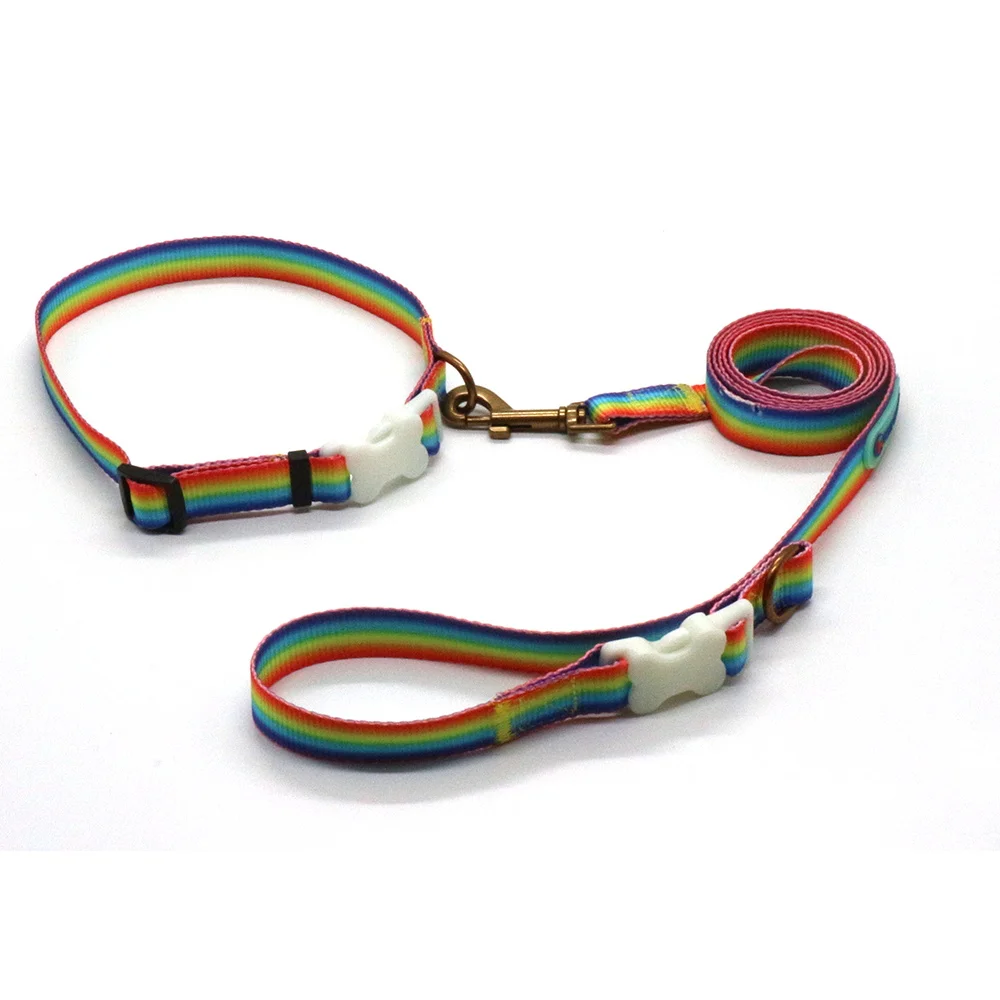 

RTS Rainbow Color Polyester Pet Harness Dog Collar Dog Leash And Lead Products From Pet Supply M