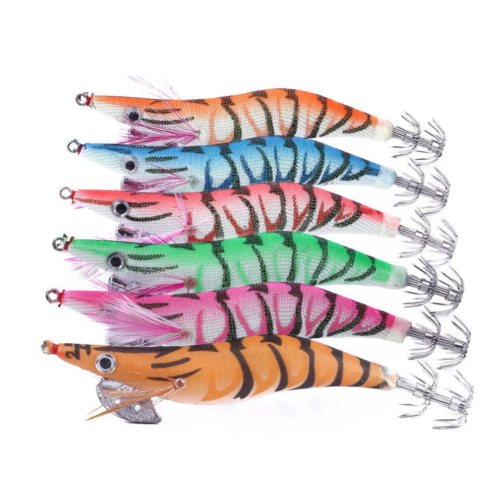 Fishing Squid Bait 13.5g 11cm Lure 3.0# Squid Jigs Wood Shrimp for Wholesale 6pcs/set