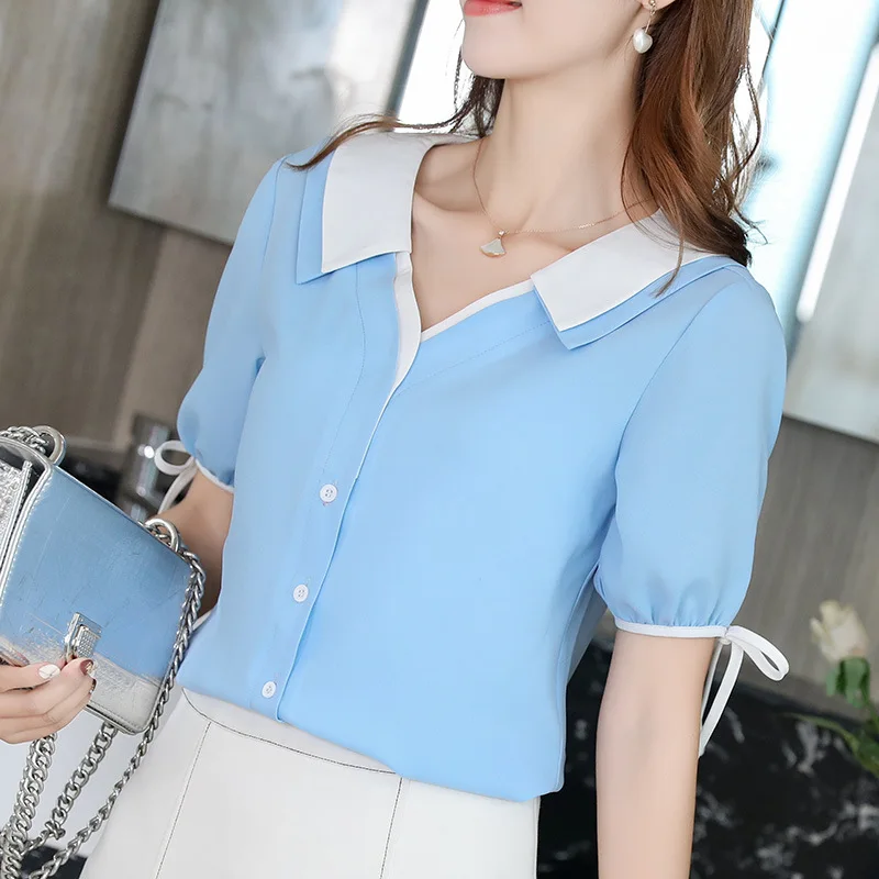 

Spring and summer new chiffon blouse female is very fairy blouses was thin lace blouse Korean fashion Western bottoming blouse