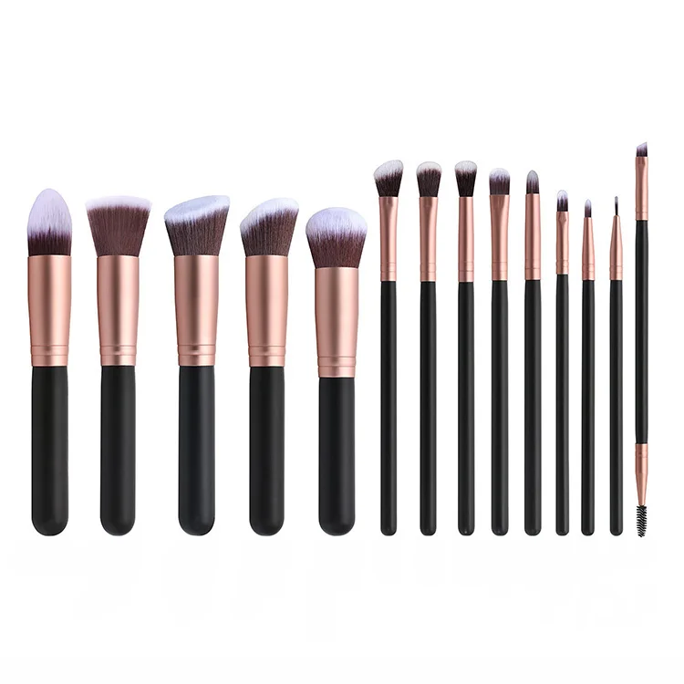 

Hot Selling Foundation Eyebrow Brush Contour Blending Powder Makeup Tools With Bag 14pcs Wooden Handle Nylon Hair Makeup Brushes