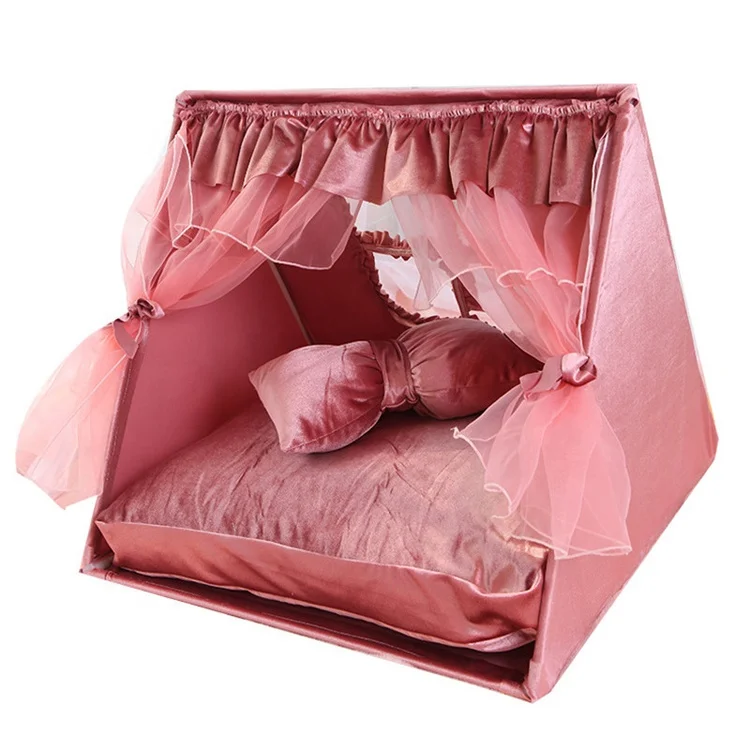 

Indoor Pink Princess Pet Game Bed Triangle Dog Tent, Pink/yellow/grey