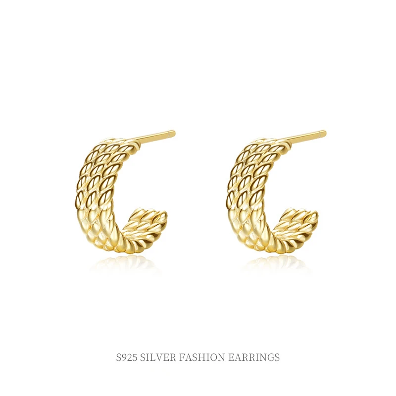 925 silver minimalist fashion earrings gold plated sterling silver twist stud earring jewelry for women