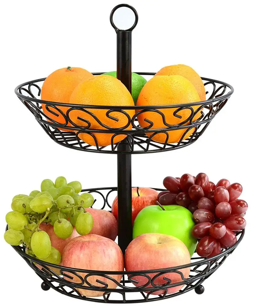 

2-Tier metal Countertop Fruit/Bread Basket Stand, Black