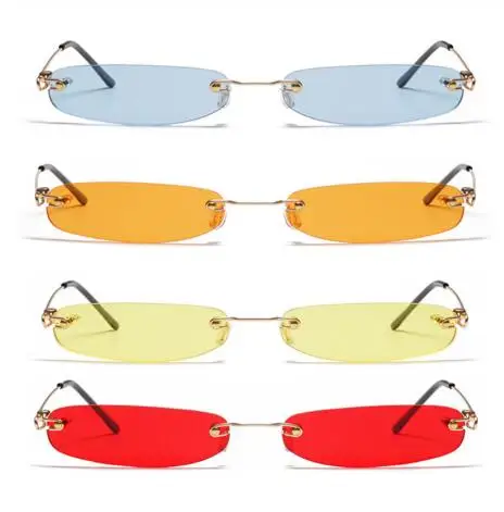 

Queena Small Orange Rimless Rectangle Sunglasses 2020 Unisex Designer Tiny Narrow Frameless Tint Sun Glasses Shades