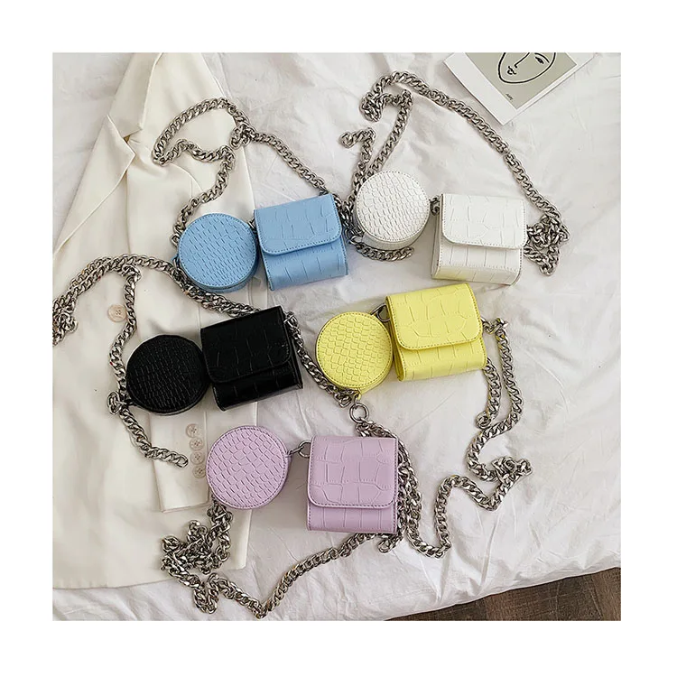 

2021Simple Crocodile Thick Chain Clutch France Style Crossbody 2 Pcs Set Mini Purse Small Shoulder Bag mini handbag, As the picture shown