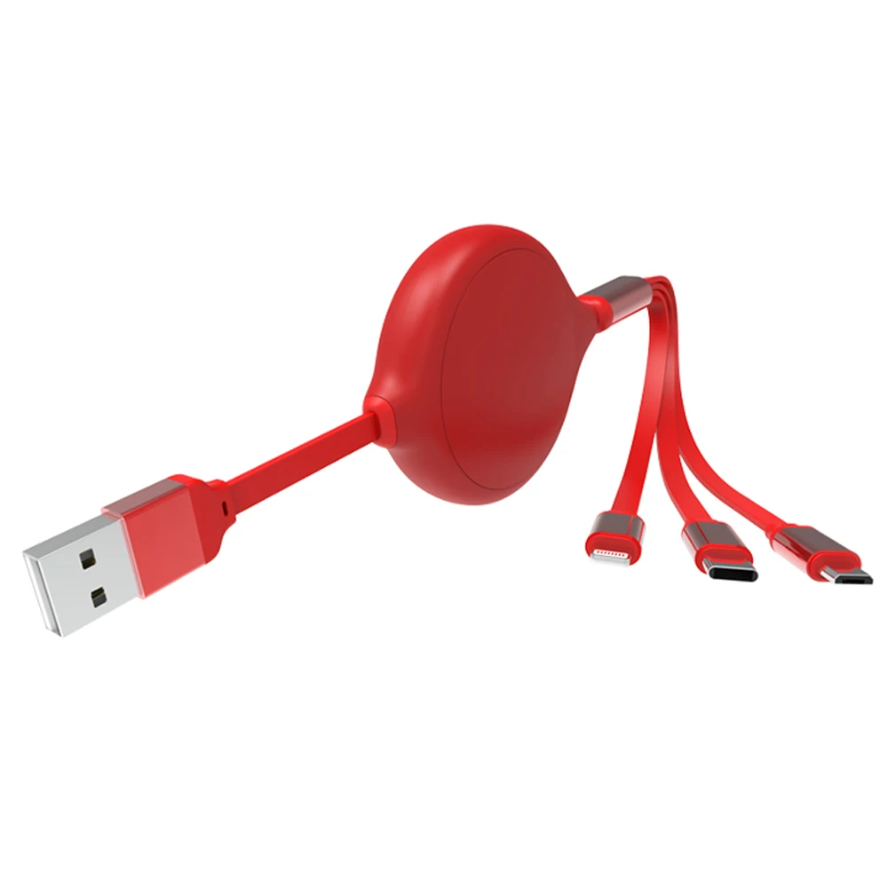 

Amazon Hot Sale 5v Fast Charger 3 In 1 Retractable Charging Ios Type C Micro Usb Cable Charging Cable Ios Android Adapter, Black red blue