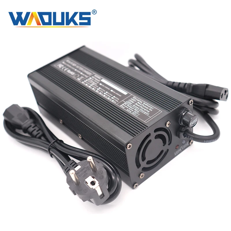 

67.2V 5A Charger For 16S 60V Li-ion Battery Pack Charger With Cooling fan Smart Charge Auto-Stop Aluminum Case, Black