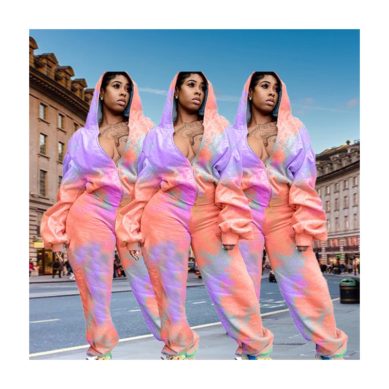 

KCYA Two Piece Set Plus Size Women Clothing 2 Piece Set Tie Dye hoodie set, Picture color