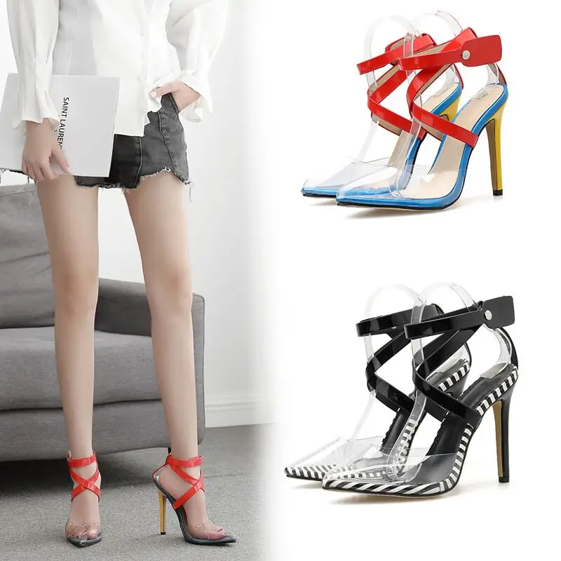 

2021Sandals Women Pointed Clear Crystal Cup High Heel Stilettos Sexy Pumps Summer Shoes Peep Toe Women Pumps Size 43